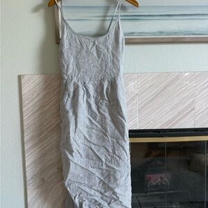 Quince organic, cotton and linen Blue and White Textured dress